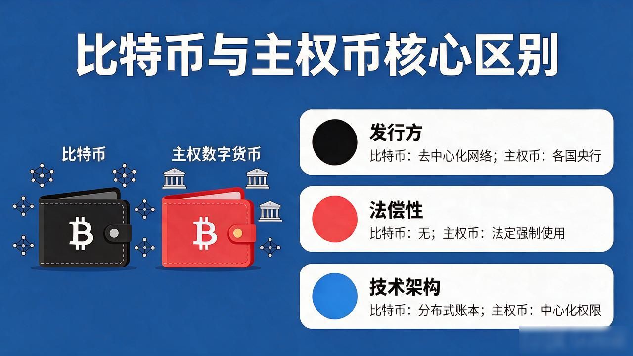比特币和主权数字货币到底有啥区别？搞不懂这俩关系真的容易交智商税