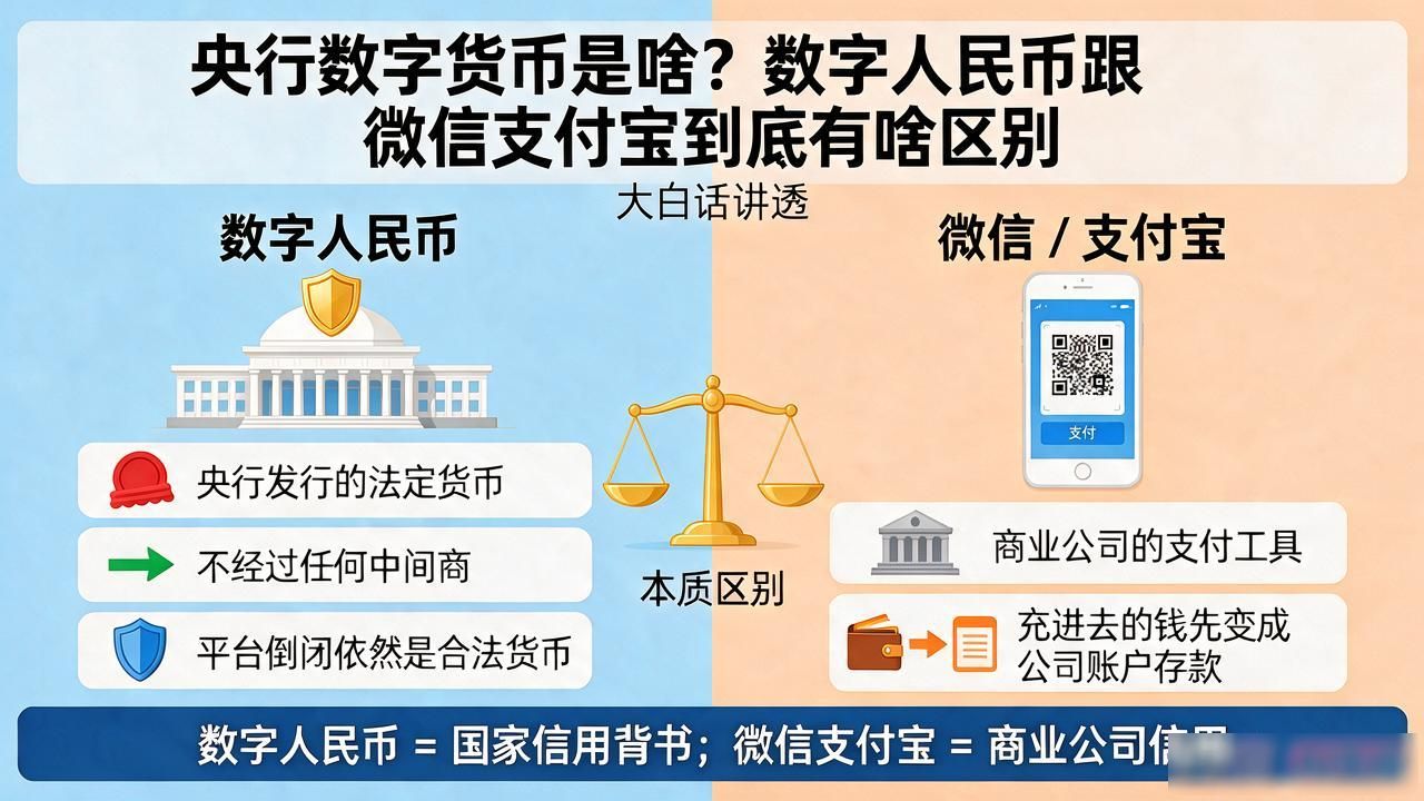 央行数字货币是啥？数字人民币跟微信支付宝到底有啥区别，大白话讲透
